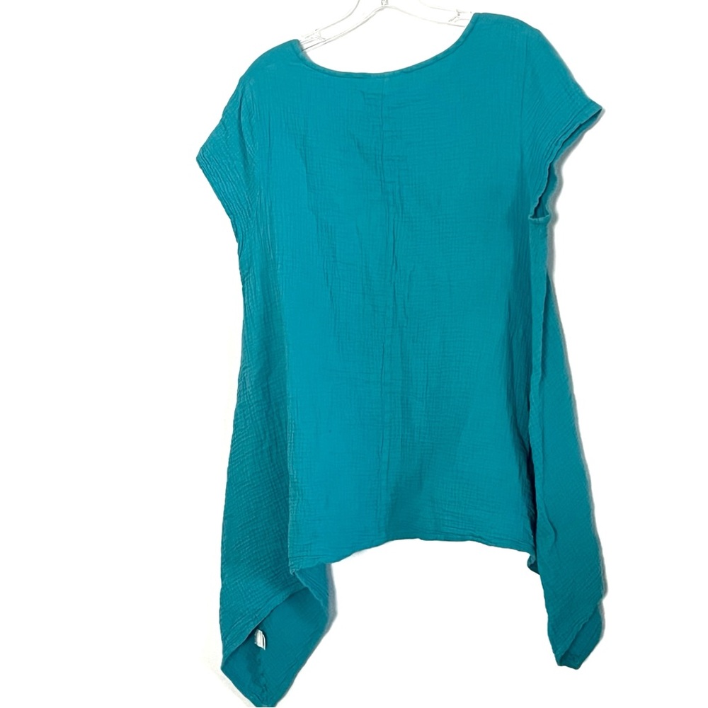 Bryn Walker Turquoise Gauze Asymmetrical Tunic Top‎ - Small - Picture 2 of 5